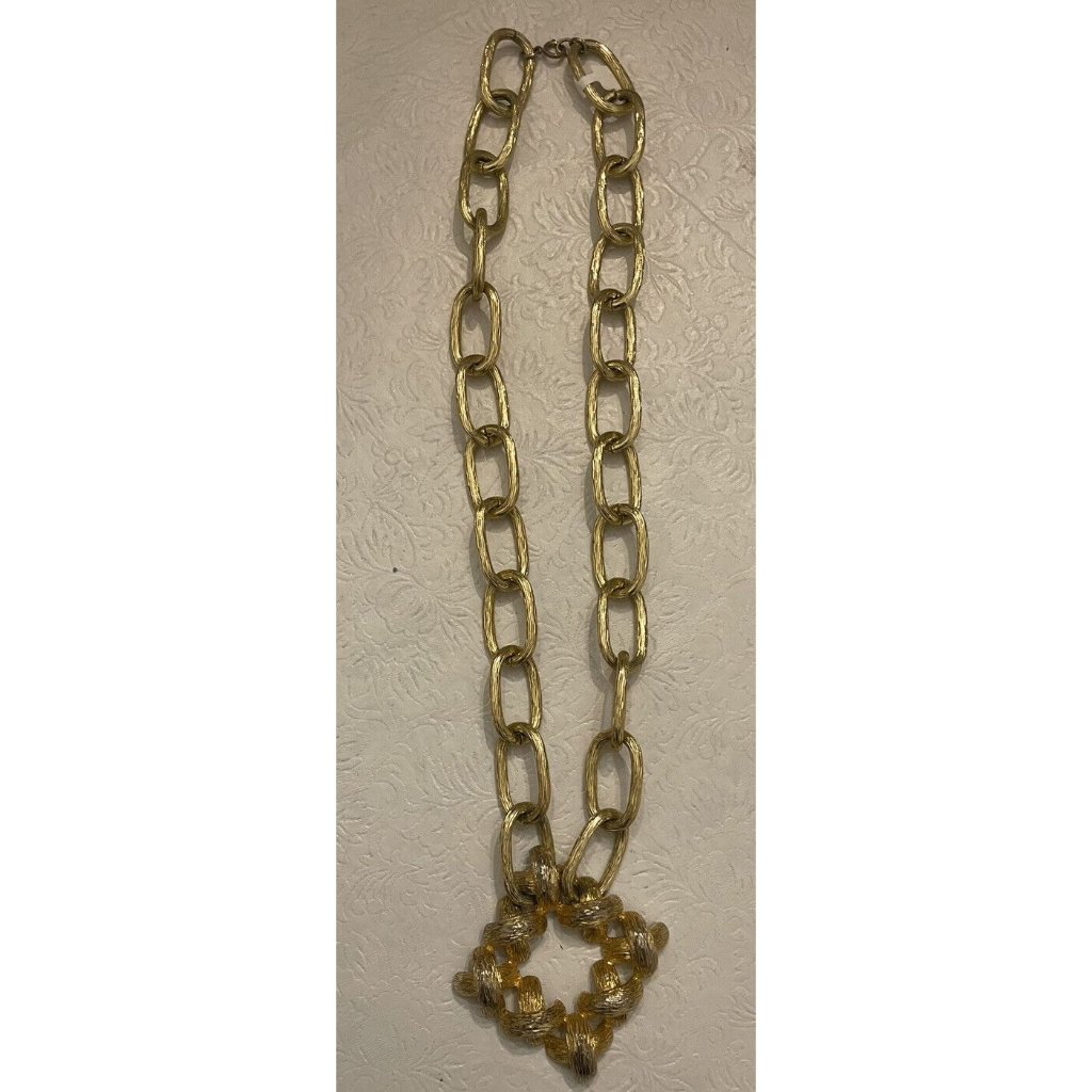 Vintage Castlecliff Brushed Gold Necklace Pendant Statement 26”